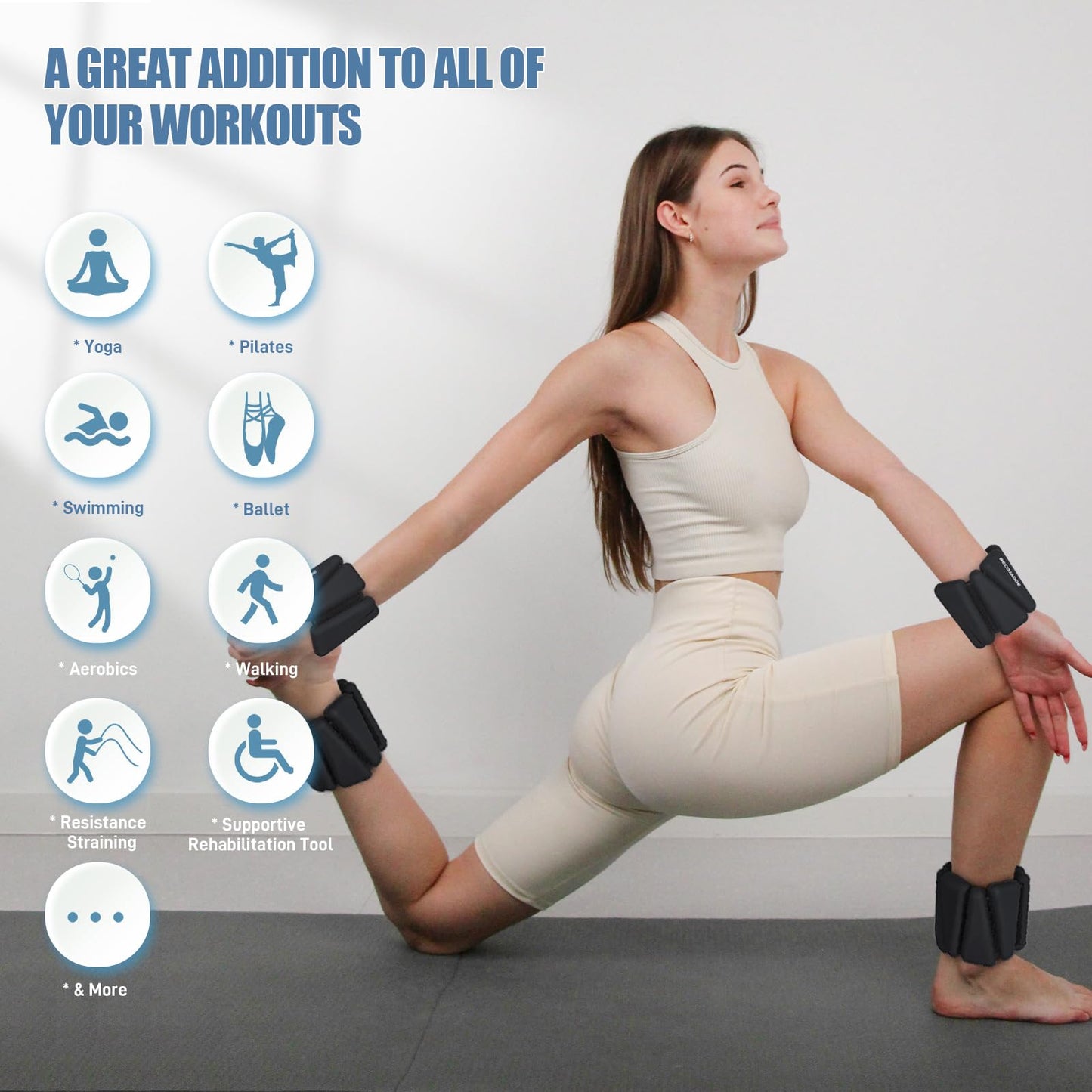BECOJADDE Ankle Weights Set of 2 (3 lb Each) Adjustable Wrist Weights for Women Men Wearable Arm Leg Weight for Pilates, Running, Walking, Workout, Yoga, Black