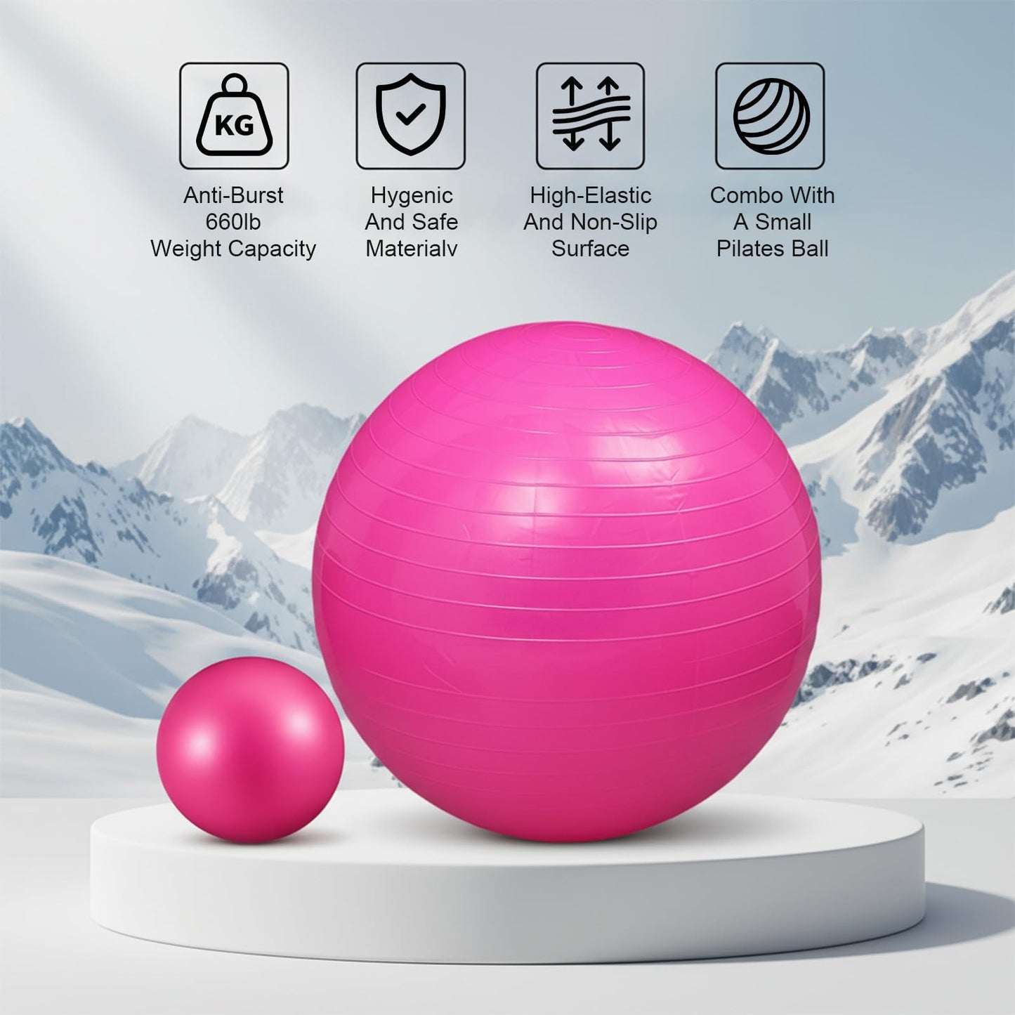 Kifmurase 2PCS Yoga Ball, 25Inch Thicked Anti-Burst Exercise Balls for Workout Stretching Stability, Non-Slip Balance Ball Equipment for Women Pilates Physical Therapy Pregnancy Labor Birthing Fitness