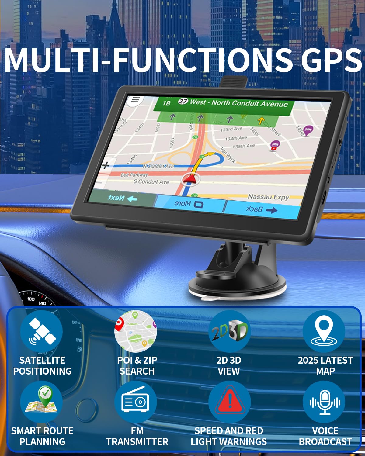 GPS Navigator for Car, 2026 Latest Map GPS for Car with 7'' Touchscreen, Free Lifetime Updates, Car Navigation with Voice Guidance, Speed & Red Light Warning for Truck RV Cars