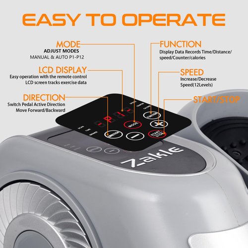 Zakle Under Desk Elliptical Machine, Electric Elliptical Training Machine for Seniors w/Remote Control, 12 Speed Levels, Manual & Auto Mode, Quiet Seated Pedal Exerciser for Home Office (Gray)