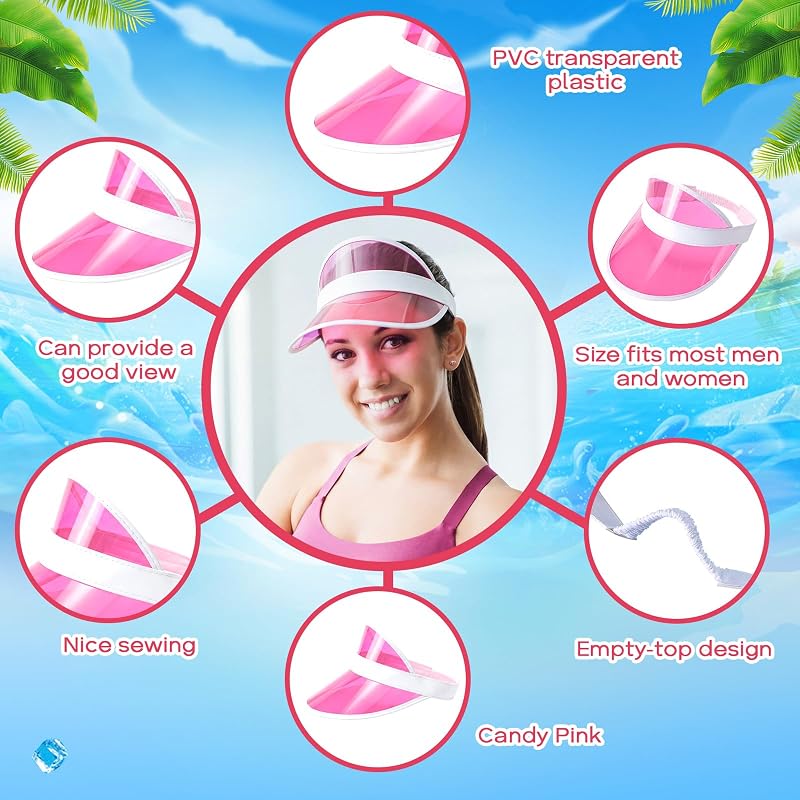 Tarpop Poker Visors Hats - Pink (5-Pack) Adjustable Sun Visor