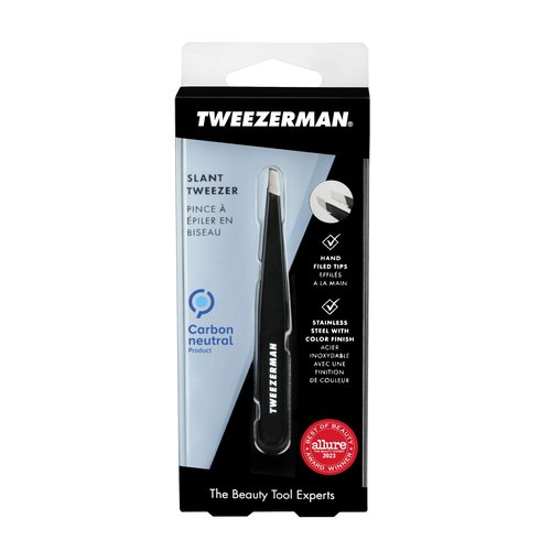 Tweezerman Stainless Steel Slant Tweezer - Eyebrow Tweezers for Women and Men (Black)
