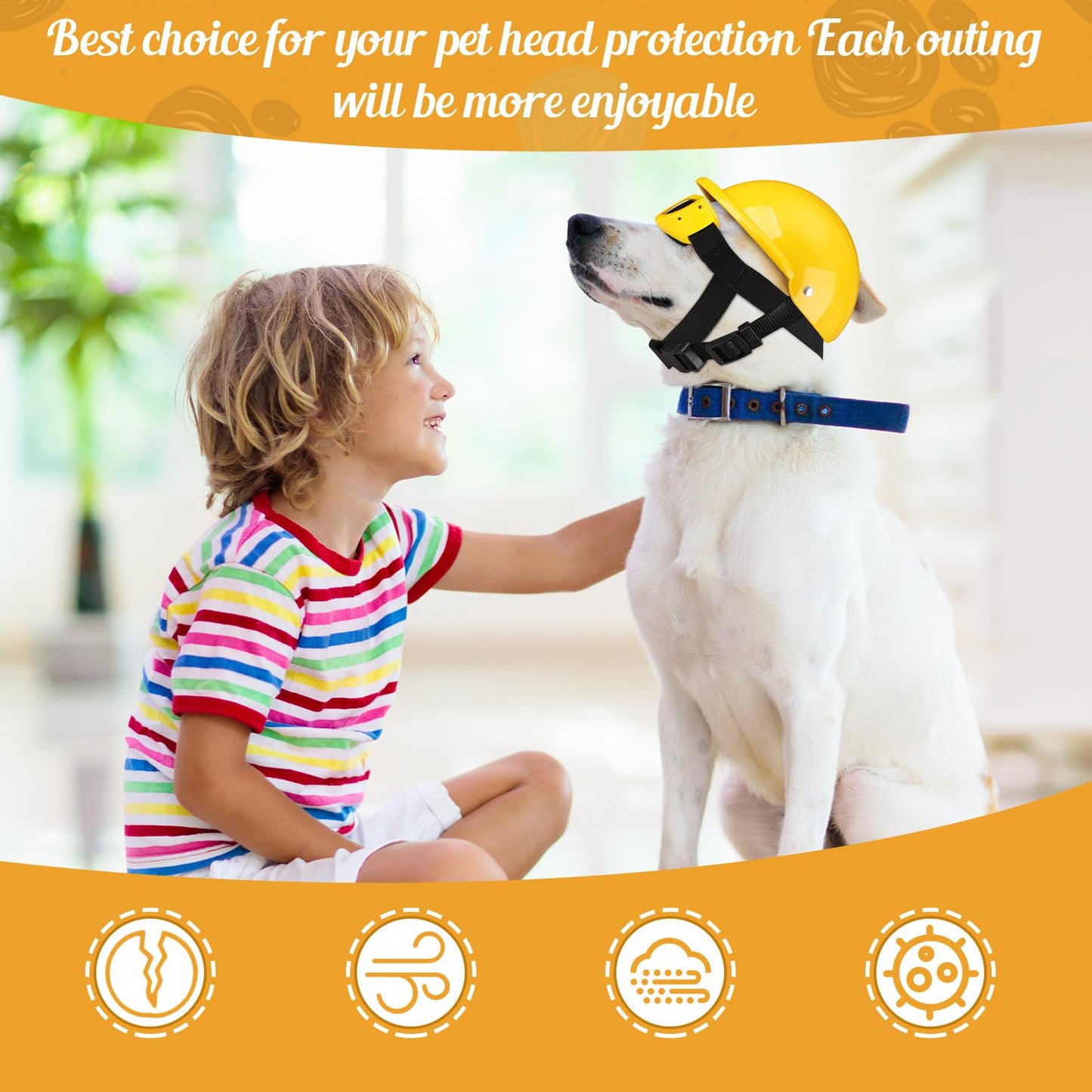 Frienda Dog Helmet and Goggles, UV Protection Doggy Sunglasses and 4 Inch Padded Puppy Motorcycle Helmet Adorable Dog Goggles with Adjustable Belt for Small Dogs Puppy Riding(Yellow,L)