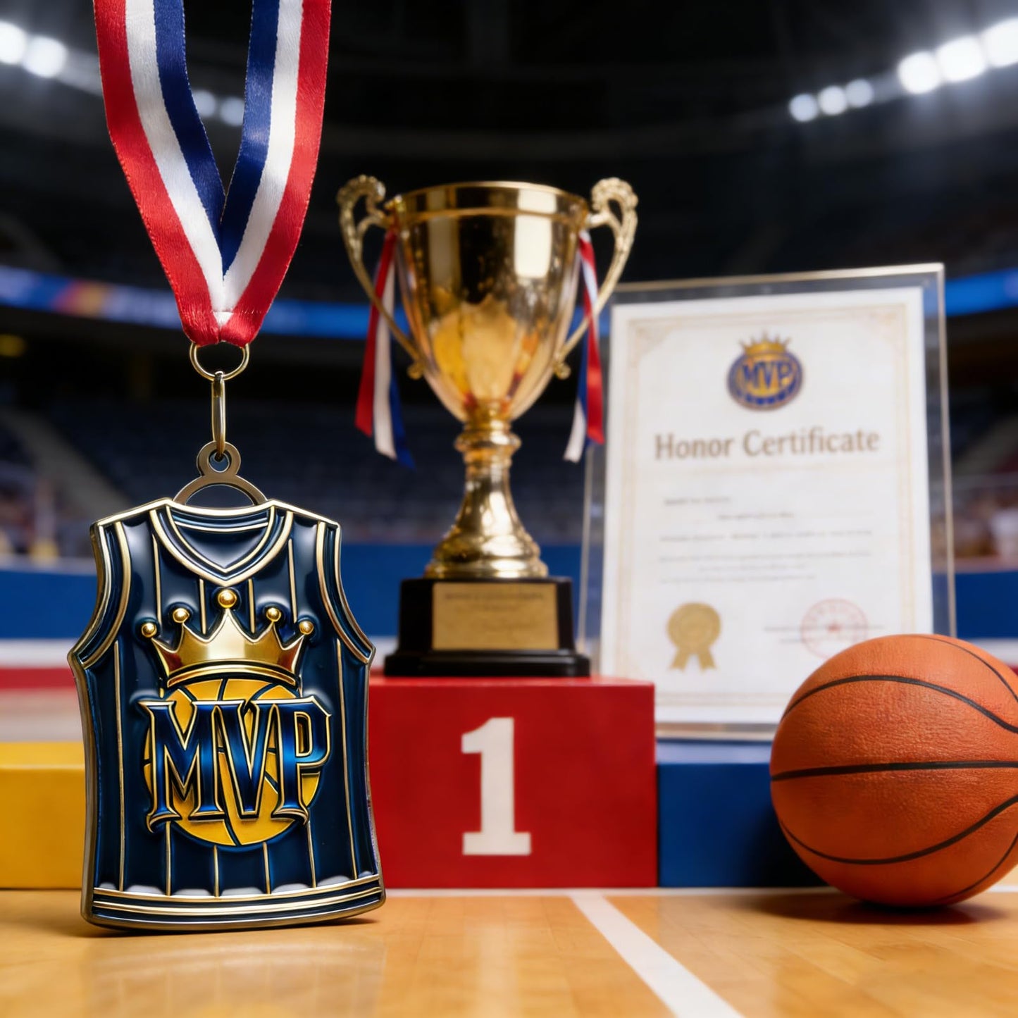 Donrime Basketball Medals for Awards - Basketball Jersey MVP Trophy with Red White Blue Ribbon for Basketball Team Gifts Basketball Players Sports Day Favors Prizes for Kids Adults