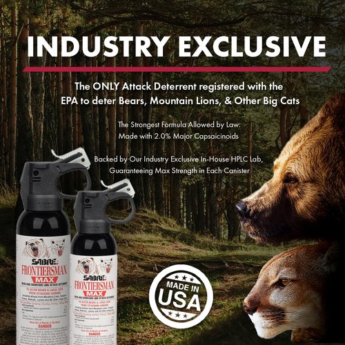 SABRE Frontiersman MAX 9.2 fl oz. Bear & Mountain Lion Attack Deterrent, Up to 40 ft Range, Contains 2% Major Capsaicinoids, Safer for You, Animals & The Environment, Glow-in-The-Dark Safety