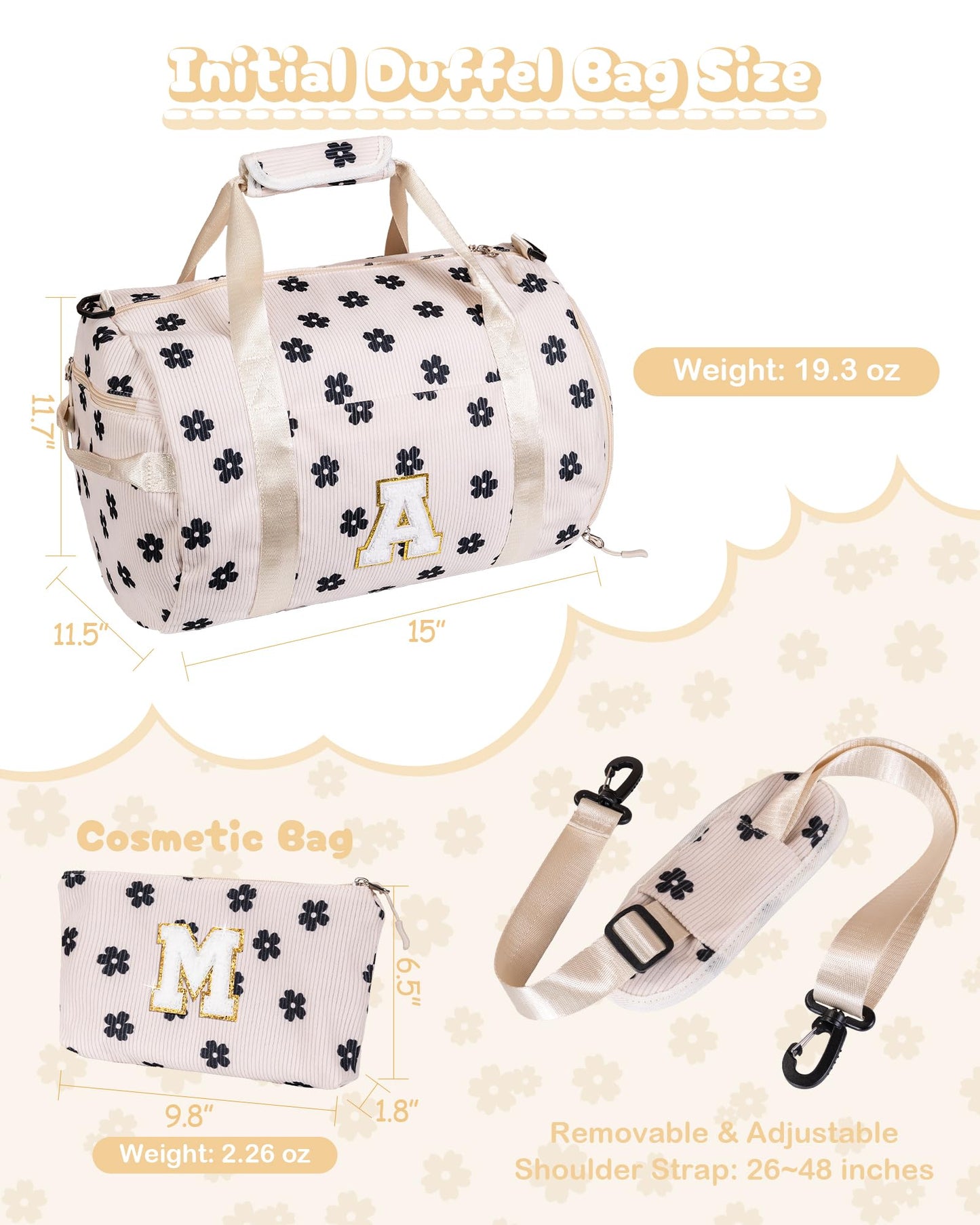 Vogewood Teen Girl Gifts Trendy Stuff, Girls Gym Bag, Kids Personalized Overnight Duffel Bags with Shoe Compartment, Customized Travel Duffle with Toiletry Bag, 6 Year Old Kid Birthday Gift (Letter A)