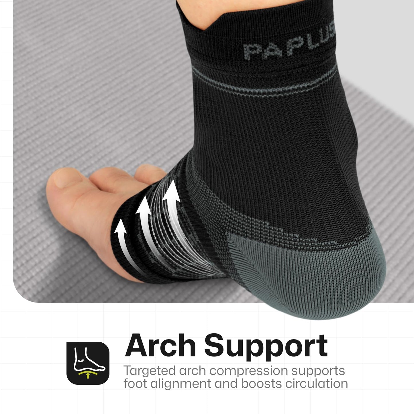 PAPLUS 3 Pairs Plantar Fasciitis Socks Women & Men - Ankle Compression Sleeve for Sprained Ankle, Heel Spur & Arch Support - Foot Brace for Achilles Tendonitis Relief, Arthritis Pain