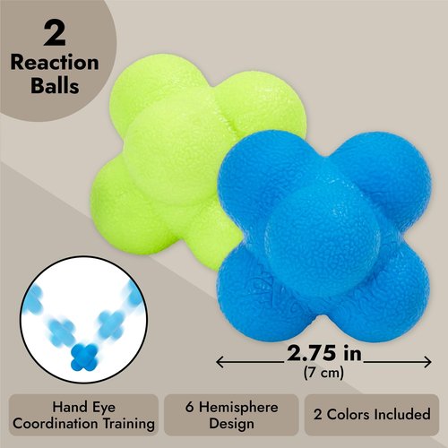 Juvale 2 Pack Rubber Hand Eye Coordination Training Balls for Reflex Speed, Multiside Reaction Ball for Sports, Agility Training Equipment, Baseball Tennis, and Softball