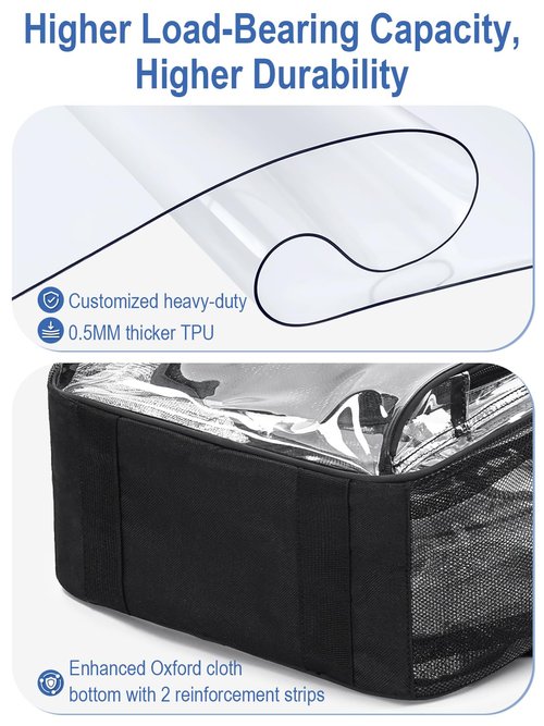 QOECI Heavy Duty Clear Backpack For Women Men Boys Girls, 17 Inch Large See Through Backpack, 360° 3M Reflective Strips Clear Bookbag, Transparent Bag For College Sport Work Travel Security, Black