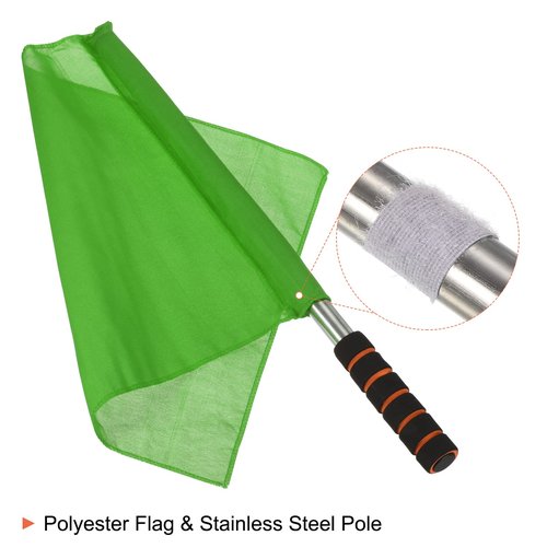 PATIKIL Referee Flag, 2 Pack Stainless Steel Pole Sponge Handle for Football Soccer Track and Field Sports Linesman Command Hand Signal, Green