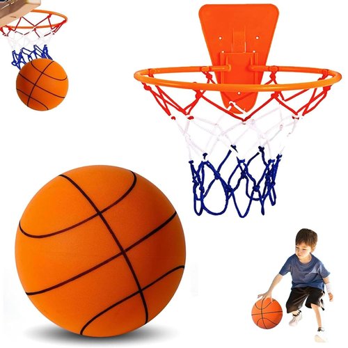 Silent Basketball and Hoop Set, Silent Basketball, 2025 Upgrade Quiet Foam Indoor Training Ball, No Noise with Wall Mount Hoop Silent Ball Professional Indoor Basketballs Frame(No.5-8.66")