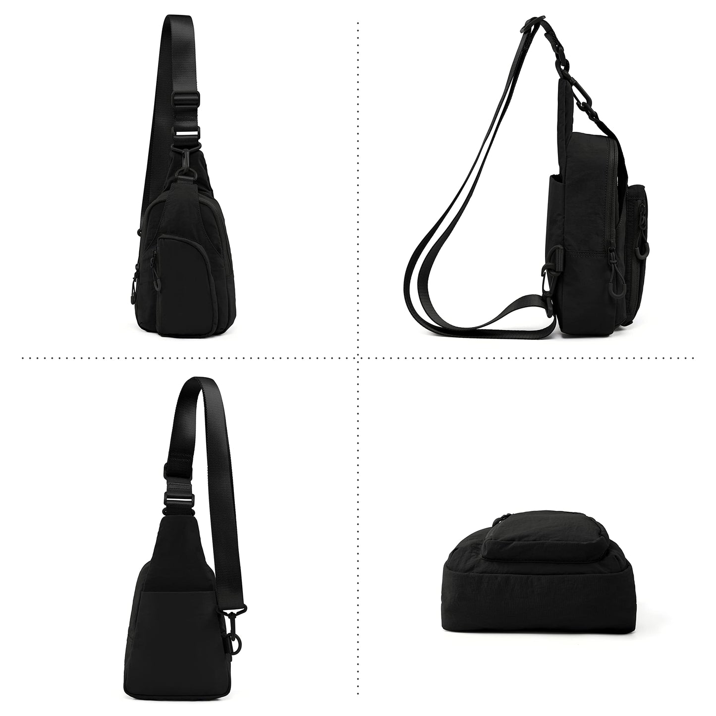 ODODOS Sling Bag with Adjustable Straps Crossbody Chest Bag Lightweight Small Backpack for Casual Outdoor Traveling Hiking, Black