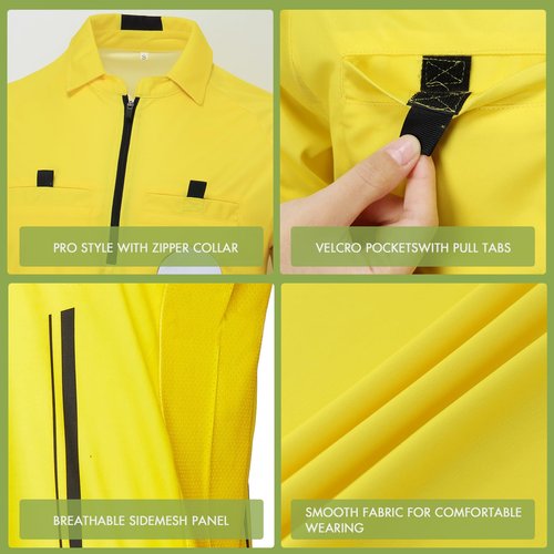 Pro Soccer Referee Shirt Jersey Kit Ref Costume for Men Womens Umpire Uniform Referee Wallet with Red & Yellow Card