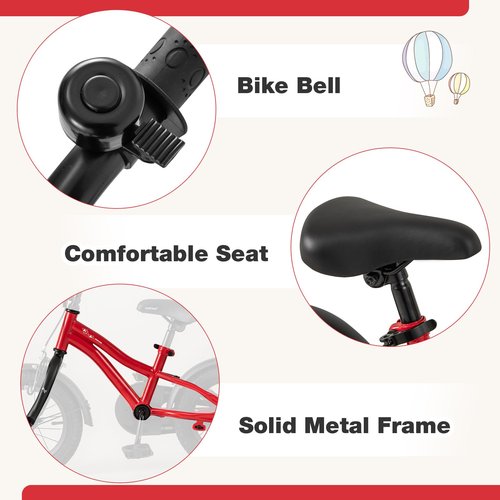 BABY JOY Kids Bike, 12 14 16 18 Inches Sporty Bicycle with Training Wheels, Adjustable Seat, Handbrake & Coaster Brake, Reflectors, Girls Boys Bike for 3-8 Years Old Children (12", Red)