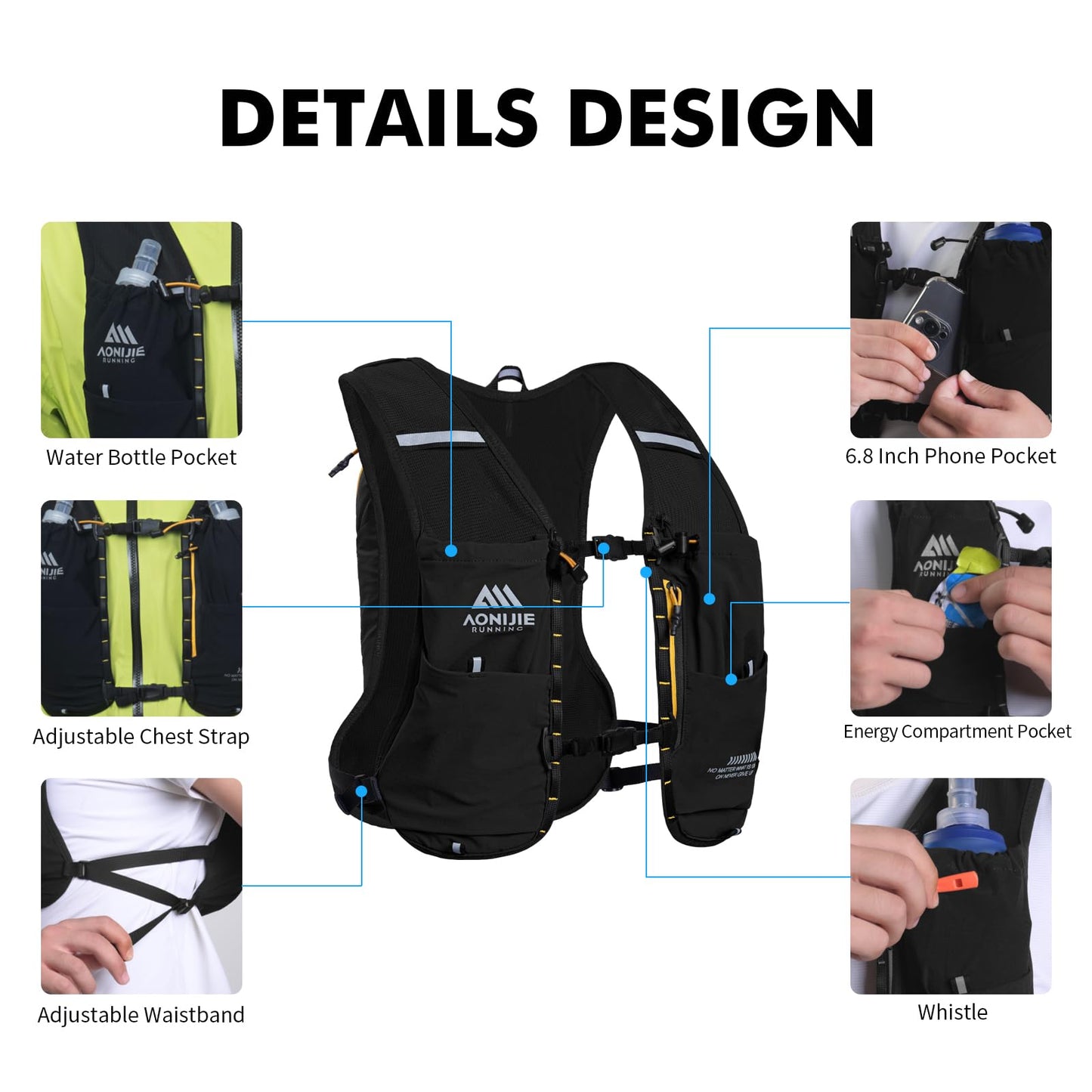 AONIJIE Running Hydration Vest for Women Men 8L Hydration Backpack Hiking