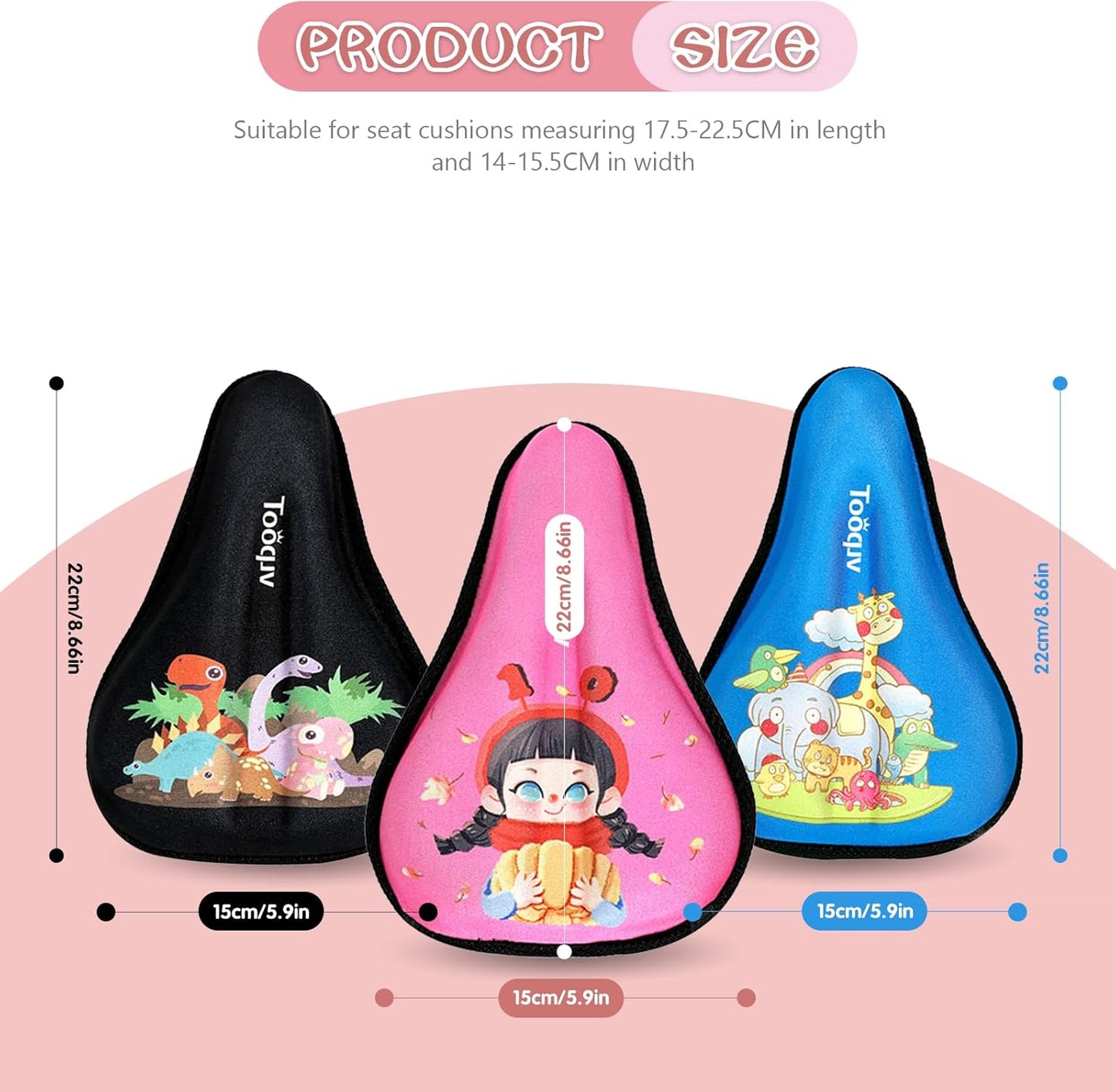 Kids Bike Seat Cushion, Kids Bike Seat Cover, with Cartoon Design, Non-Slip, Shock-Absorbing, Easy Install. Universal Fit for Boys/Girls Bicycles