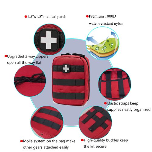 EMT Pouch MOLLE Ifak Pouch Tactical MOLLE Medical First Aid Kit Utility Pouch Carlebben (with Medical Supplies Red)