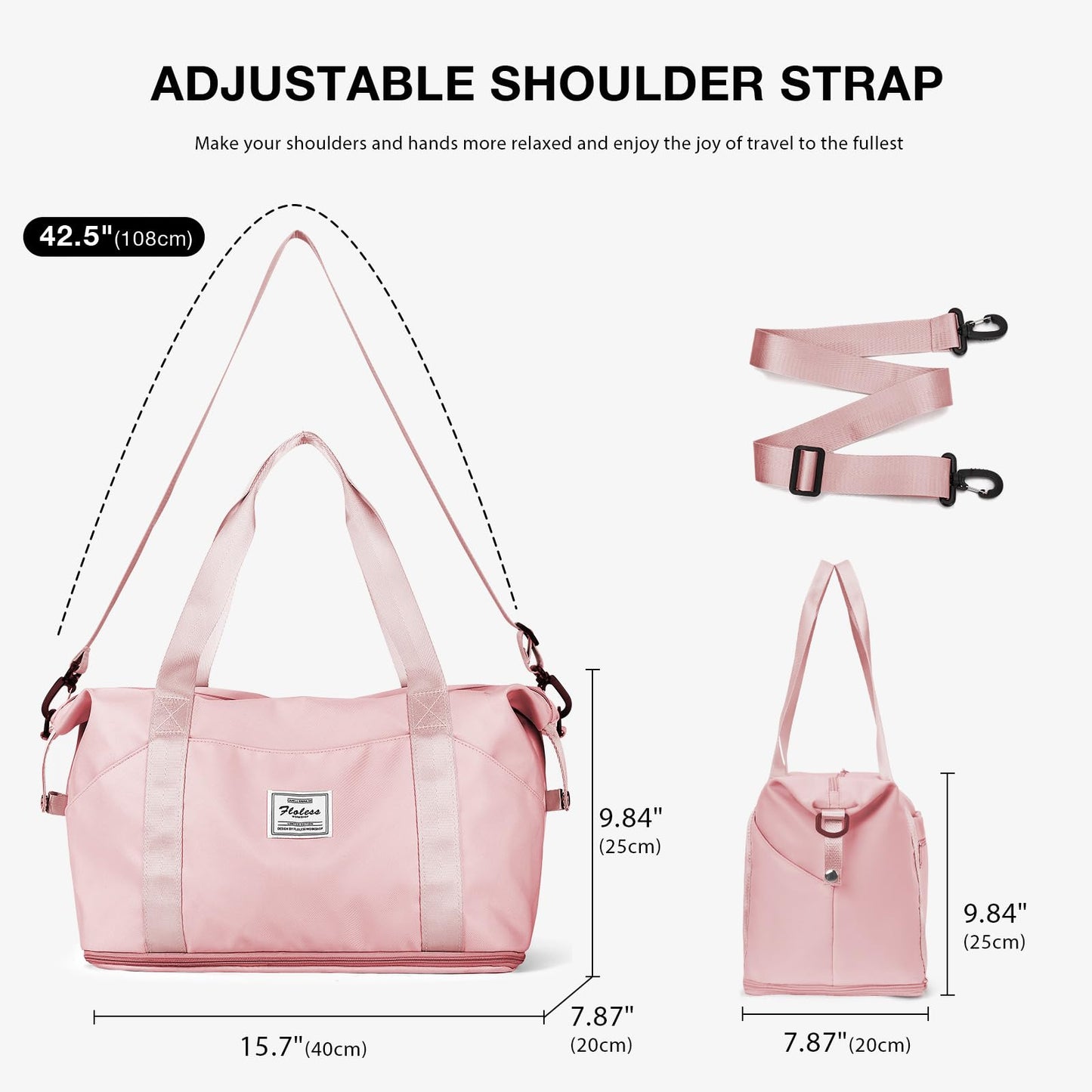 Travel Tote Bag, Spirit Airlines Personal Item Bag 18x14x8 Waterproof Expandable Duffel Gym Tote Bag, Carry On Overnight Bags for Women with Trolley Sleeve Wet Pocket,travel duffel bags,Pink