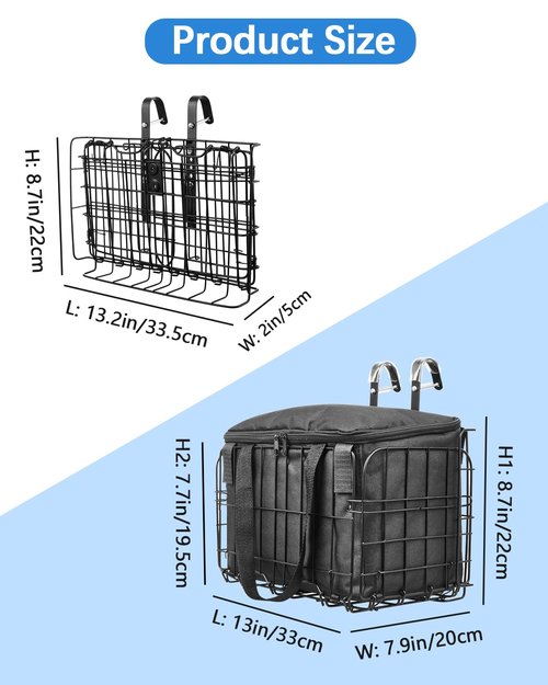 Zacro Bike Basket Front/Rear, Folding Bicycle Basket with Removable Liner Bag, Large Quick Release Design Metal Ebike Basket for Adult Women/Men Carrying Dogs, Pets, Fruit & Grocery