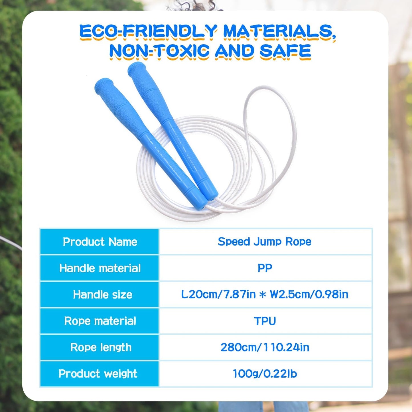 Jump Rope For Kids & Adults，4mm TPU Ropes For Speed Jump Rope,Double Unders, Long Handles & Tangle-Free,9.19FT Adjustable Lightweight Skipping Rope For School,Boys,Girls,Teens,Women,Men,Exercise Activity,Outdoor Fitness