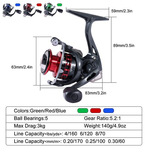 Mini Spinning Fishing Reel - 5.2:1 Gear Ratio 4+1 Ball Bearings Lightweight Aluminum Spool Freshwater & Saltwater Fishing Reel Left/Right Hand Retrieve,Green