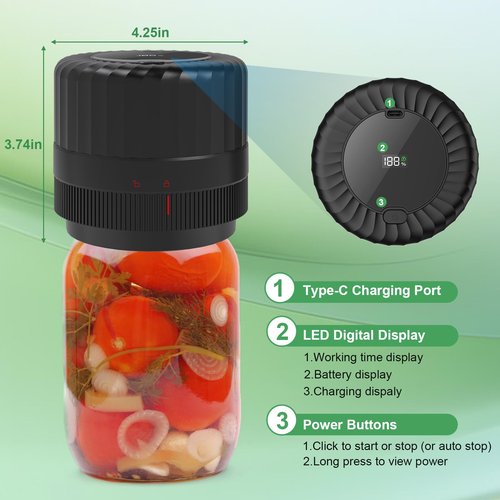 SelePow VP06+ Mason Jar Vacuum Sealer, Electric Vacuum Sealer for Jars with Wide and Regular Mouth Mason Lids, Cordless Handheld Jar Vaccum Sealer for Food Storage, Ideal Present for Mom, Wife, Black