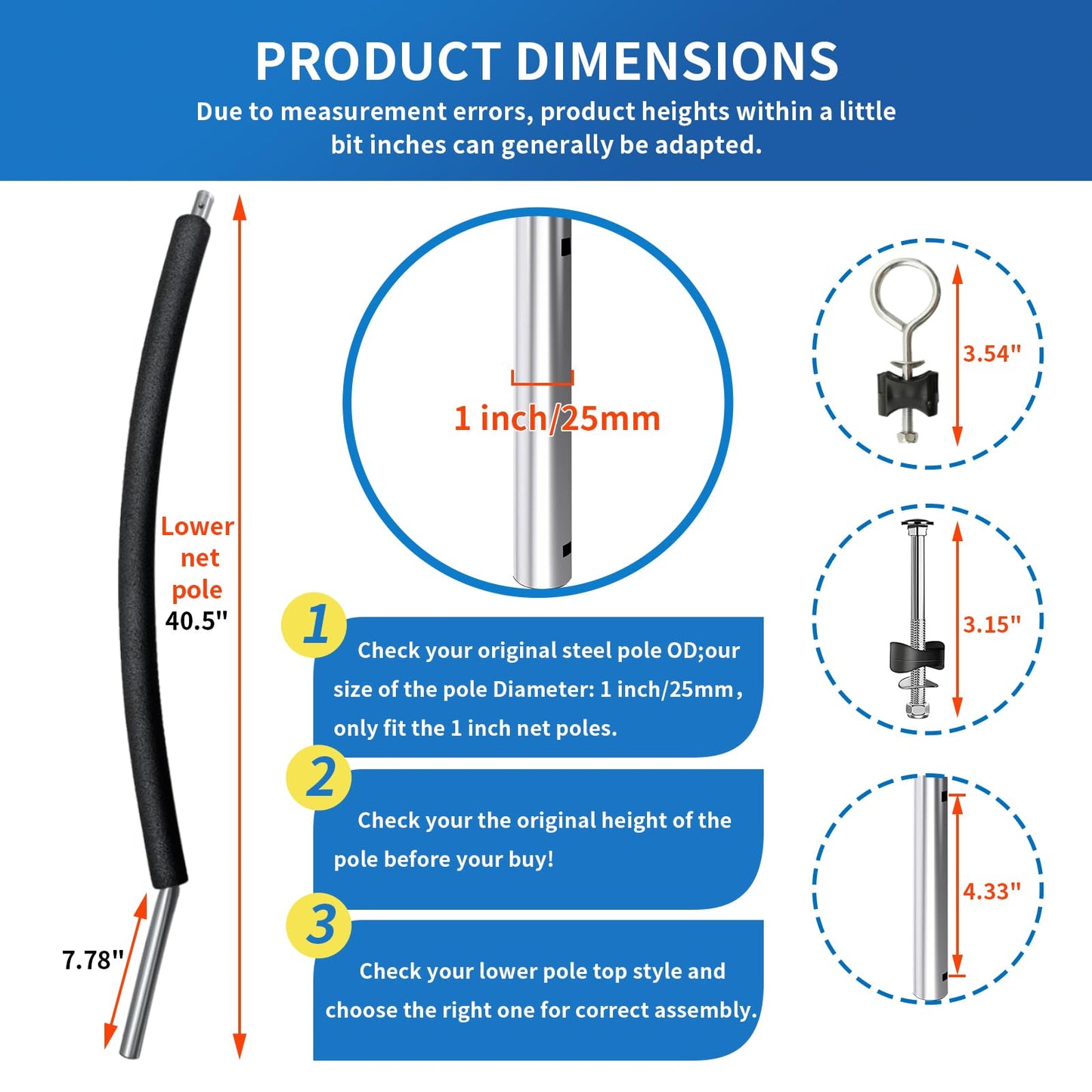 2 Sets Trampoline Curved Lower Enclosure Poles Fit for 12-16FT Trampoline Frame, Lower Net Pole Replacemnet with Foam Cover Padding, Hardwares-2 Style
