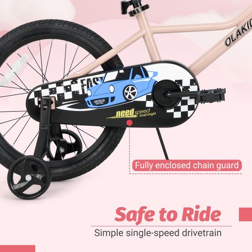 Olakids Kids Bike, 12 14 16 18 Inch Toddlers Bike with Training Wheels Safety Bell Adjustable Seat and Handlebar Handbrake and Coaster Brake, Children's Bicycle for Boys Girls (18 Inch, Pink)