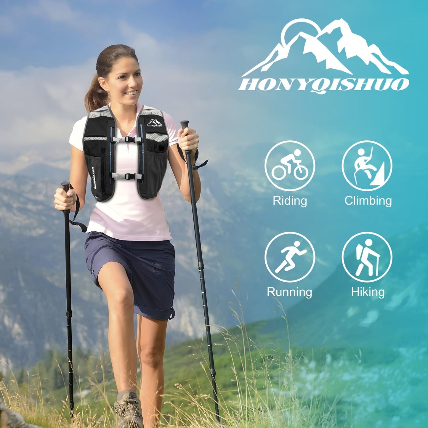 Hydration Vest Pack Backpack, Running Vest for Women Men, Adjustable Chest Straps Running Hydration Vest with 500ml Soft Flask, Vest for Trail Hiking