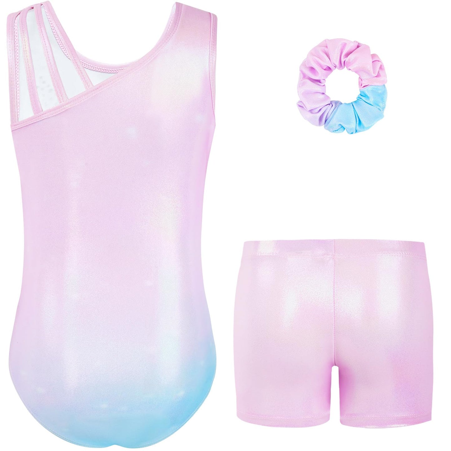 Gogokids Gymnastics Leotards for Girls Sparkly Rhinestone Dance Unitards Biketards with Shorts Activewear, Light Pink, 6-7 Years