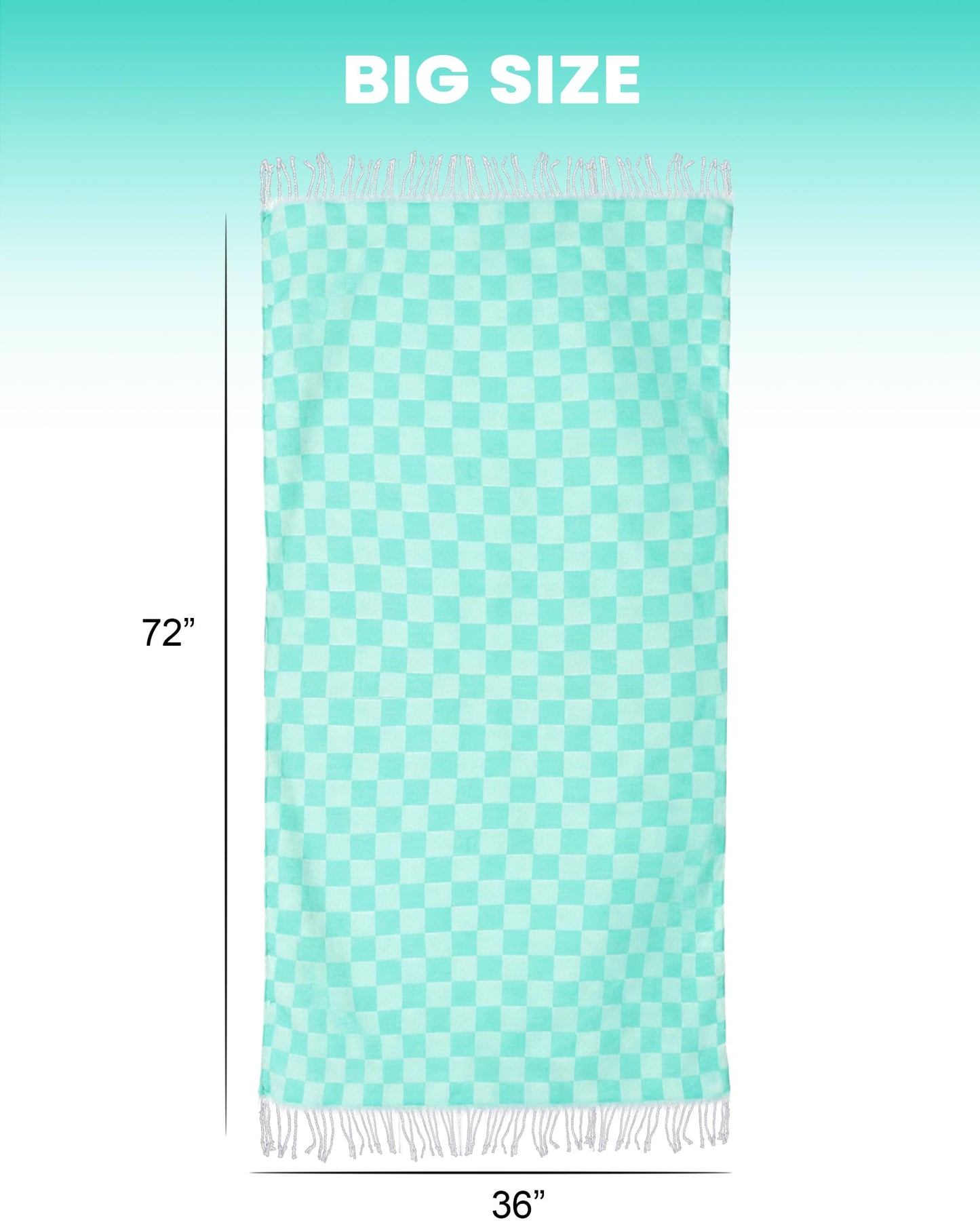 Checkered Plaid Cotton Turkish Beach Towels Sandproof Quick Dry Thin Over Size 40 x 72 Toallas de Playa Organic Blanket Mat Cruise Essentials Summer Vacation Accessories Travel Must Haves Gear Items