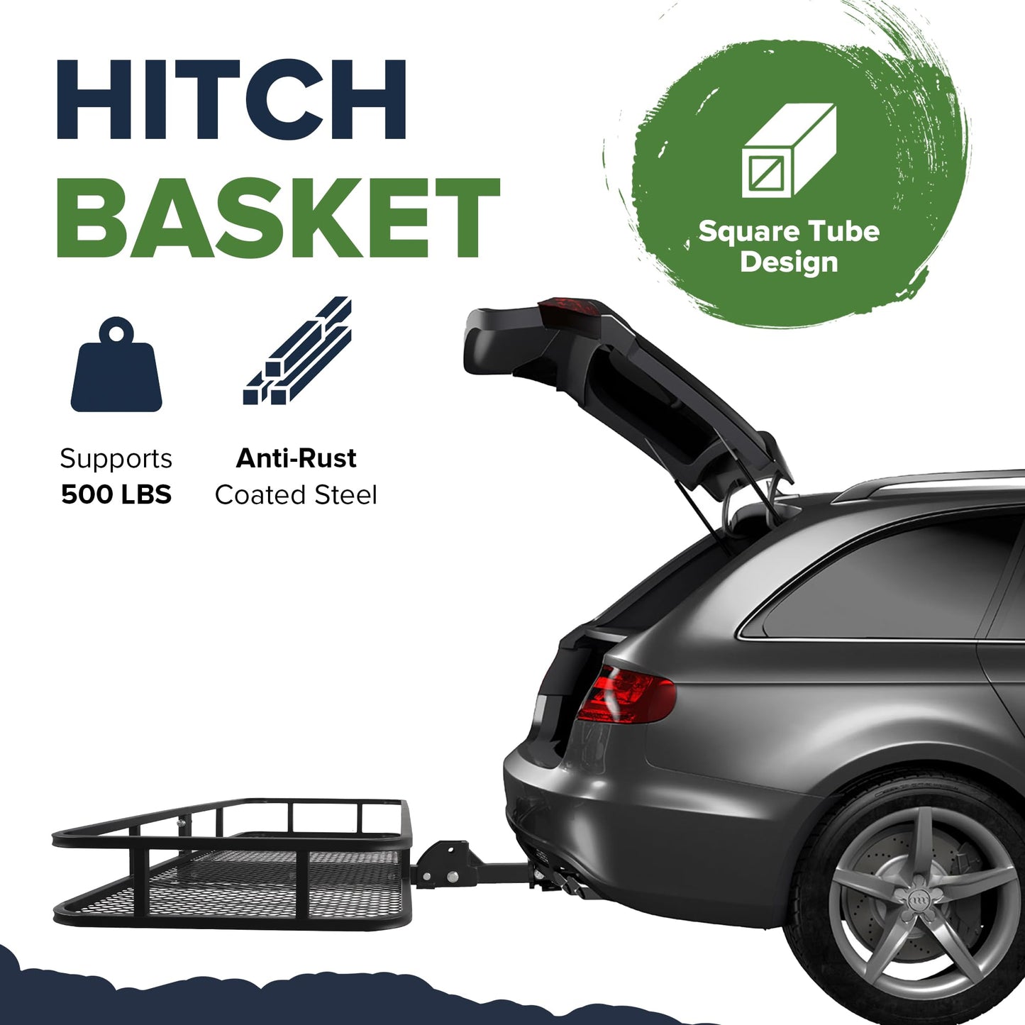ARKSEN 60" x 23" x 5.5" Folding Hitch Cargo Carrier Basket with Net, 500 Lbs Heavy Duty Rear Trailer Hitch Cargo Rack Fits 2" Receiver for SUV, Truck & Van, Ideal for Camping & Travel