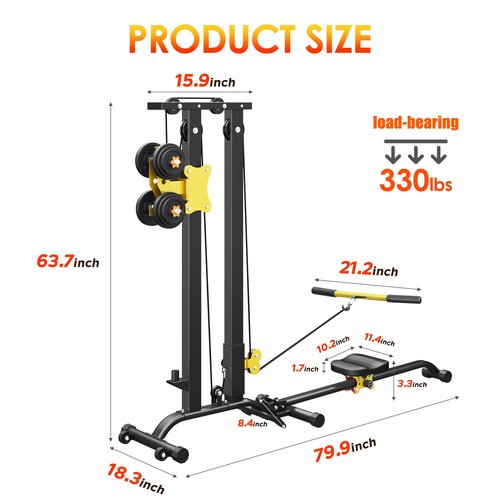 SogesPower LAT Pull Down Machine for Home Gym,Heavy Duty Cable LAT Pull Down & Seated Row Workout Station with Adjustable Resistance, High Pulley System for Back, Shoulder & Arm Exercises