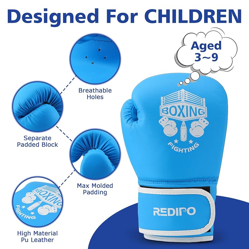 Kids Boxing Gloves 6oz Blue - Sponge Foam Training Sparring Gloves for Boys & Girls Aged 3-9 (Variation: Blue+6oz)