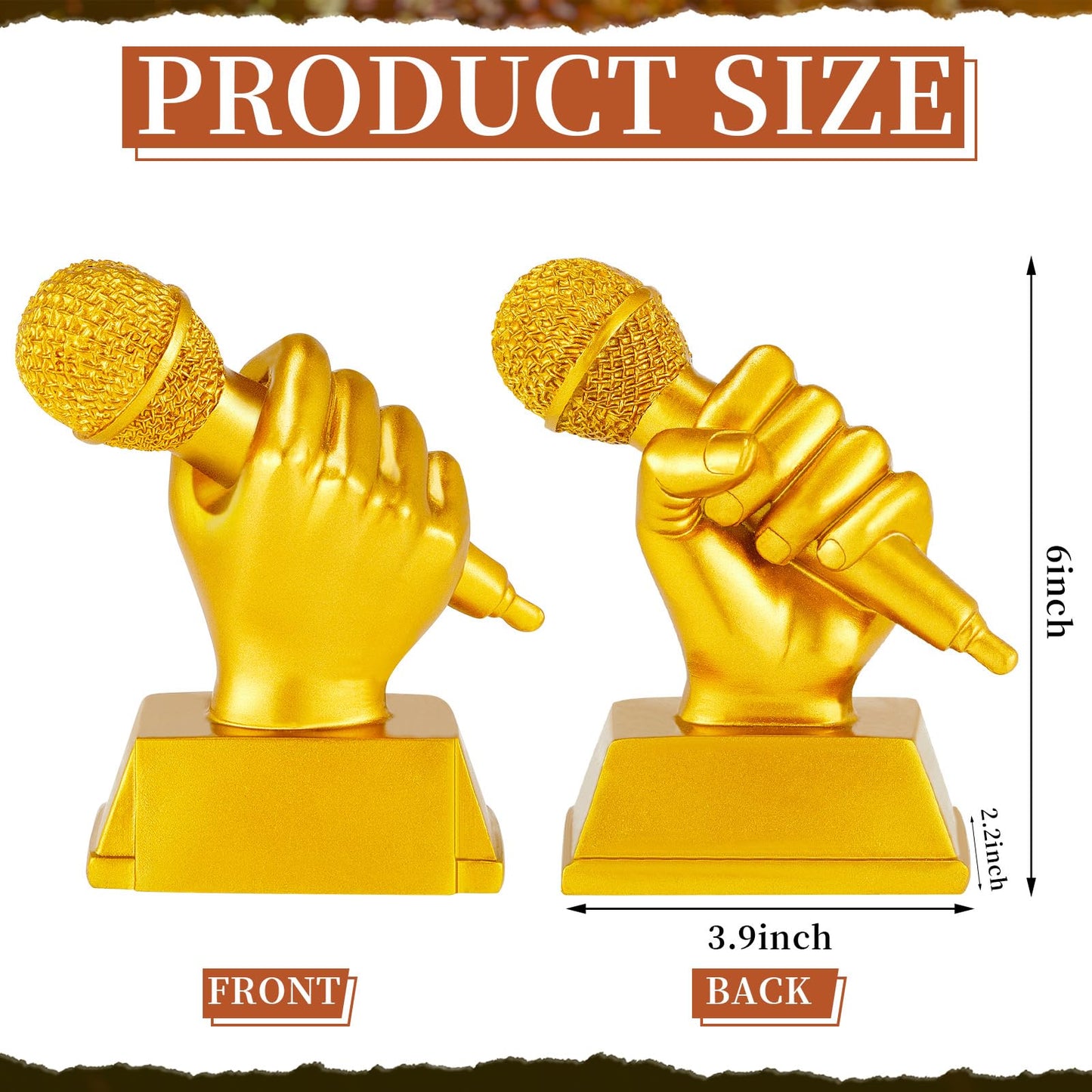 Hicarer 2 Pcs Golden Awards Microphone Trophy 6 Inch Resin Microphone Music Trophies Funny Trophy for Adult Singing Awards for Karaoke Competition Party Dance Appreciation Decoration