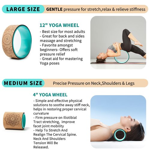 Yoga Wheel for Back Pain Relief, Back Roller Wheel with Extra Cushion, Wider & Thickest Foam, Stretches and Strengthens Core Muscles, Set of 2