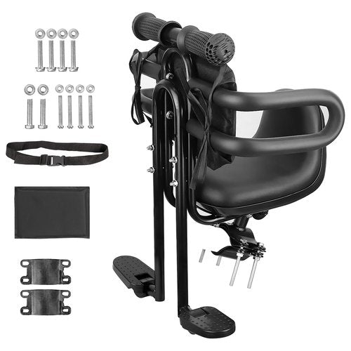 MEGHNA Bike Child Seat Front Mounted for Adult Bike Comfortable Baby Bike Seat with Backrest Adjustable Height and Position Bicycle Child Seat with Foot Pedals for Baby Toddle (Black - Style 2)