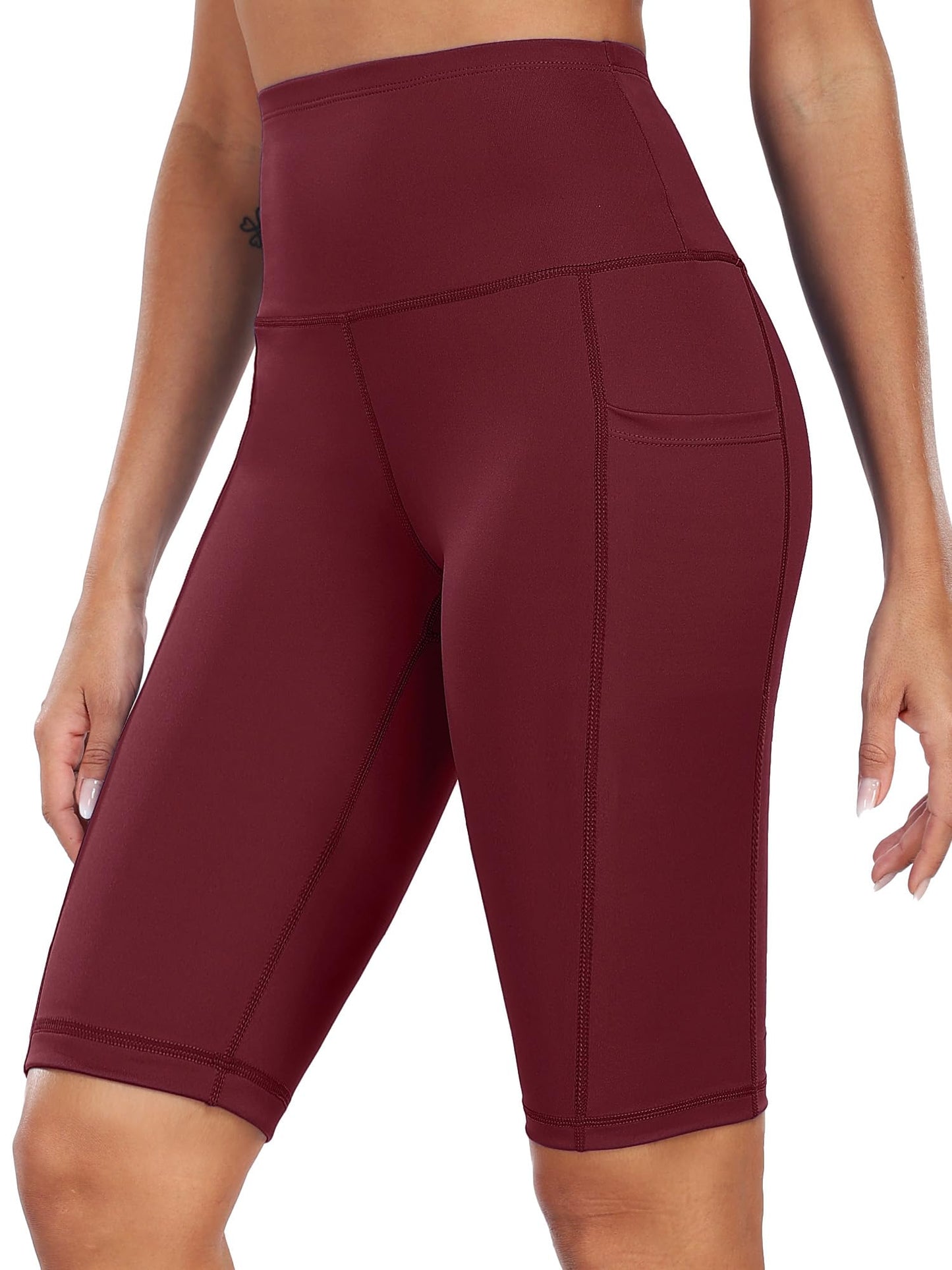 CADMUS Women Biker Shorts Athletic Compression for Yoga Workout with Big Pockets,4 Pack,1026,Black+Grey+Navy Blue+Wine Red,Small