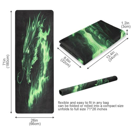 Flradish Flame Green Dragon Yoga Mat Durable & Thick Gym Fitness Mat,Non Slip Natural Rubber Yoga Mat for Yoga, Pilates & Floor Workouts