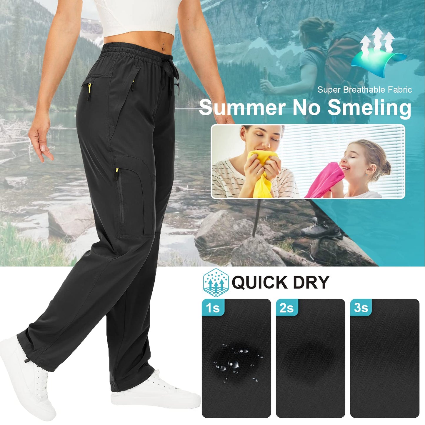 Toomett Women's Hiking Cargo Pants Quick Dry UPF50+ Outdoor Pants for Women Fishing Safari Travel Stretchy Pants with Pockets,6608,Black,XS