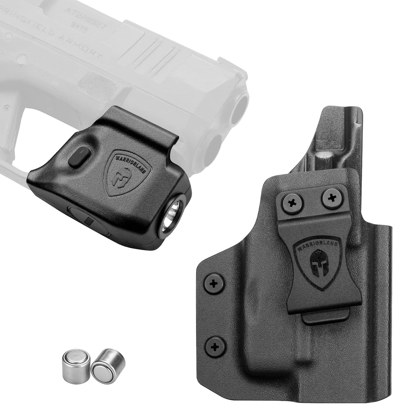 WARRIORLAND IWB Kydex Holster with 150 Lumens Min Gun Light Combo, Springfield Micro Compact Hellcat Pistol, 150 Lumens Hellcat Handgun Light, LED Tactical Flashlight SL-1 w/Hellcat Holster