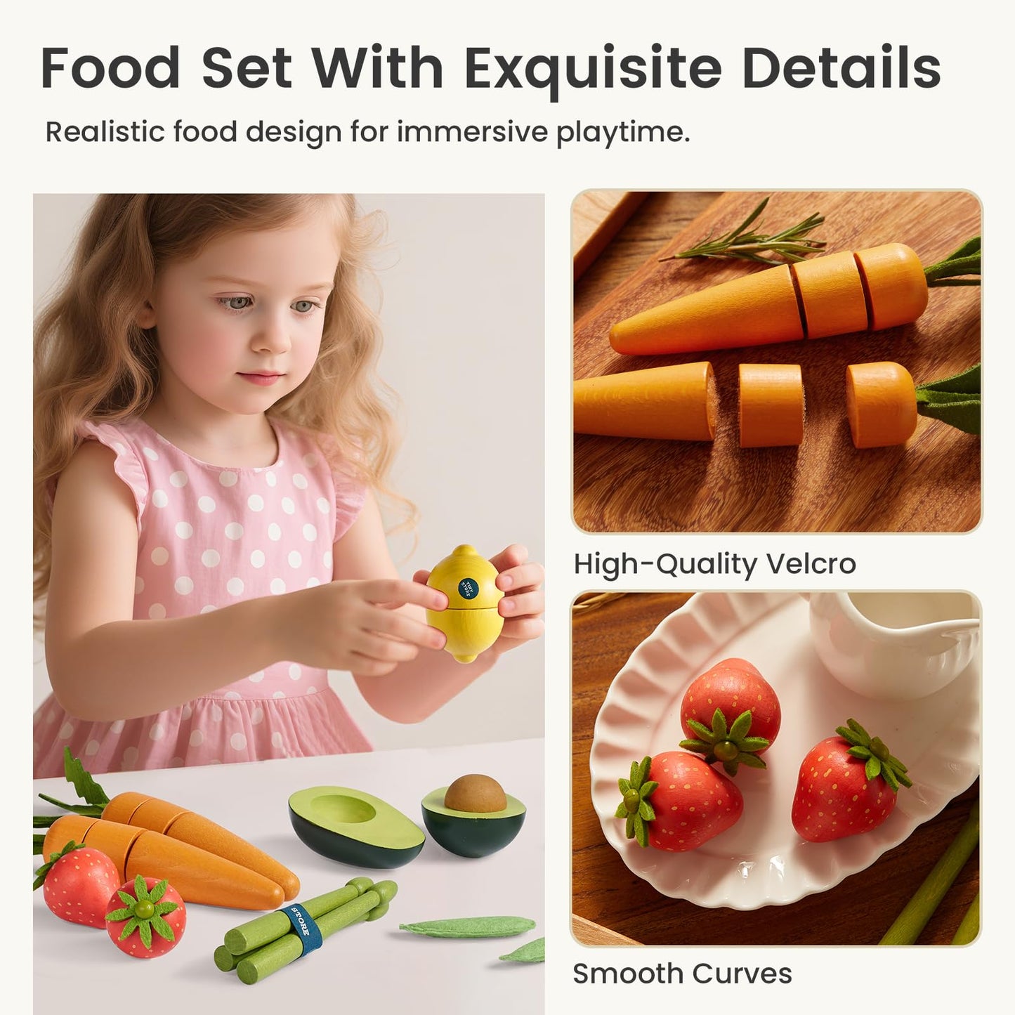 Tiny Land Wooden Play Food for Kids Kitchen, Pretend Food Fruit Set Toy