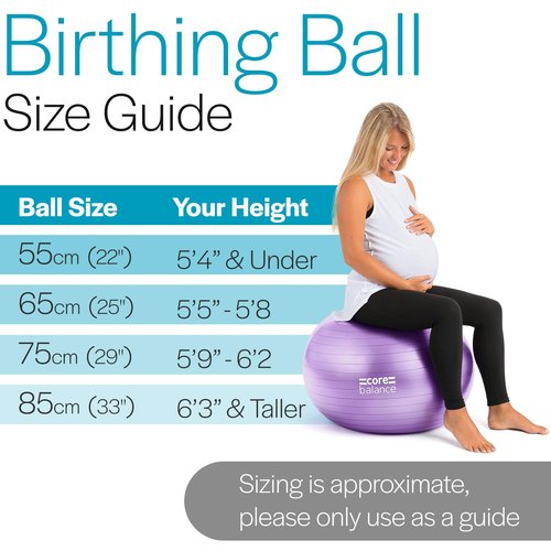 Core Balance Pregnancy Ball with Air Pump - Ideal for Prenatal Yoga, Pilates, and Maternity Exercises, Doubles as Office Chair, Stability and Balance Training, Physical Therapy Equipment (25" Purple)
