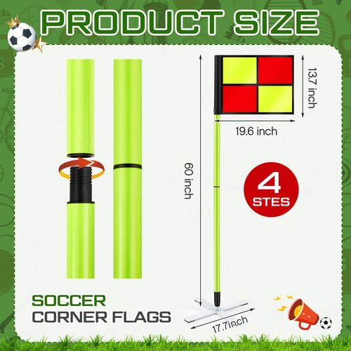 Tranqun Indoor/Turf Soccer Corner Flags for Soccer Field Set of 4, 5 ft Portable Agility Poles All-surface Football Field Flags with Steel Cross Bases for Training
