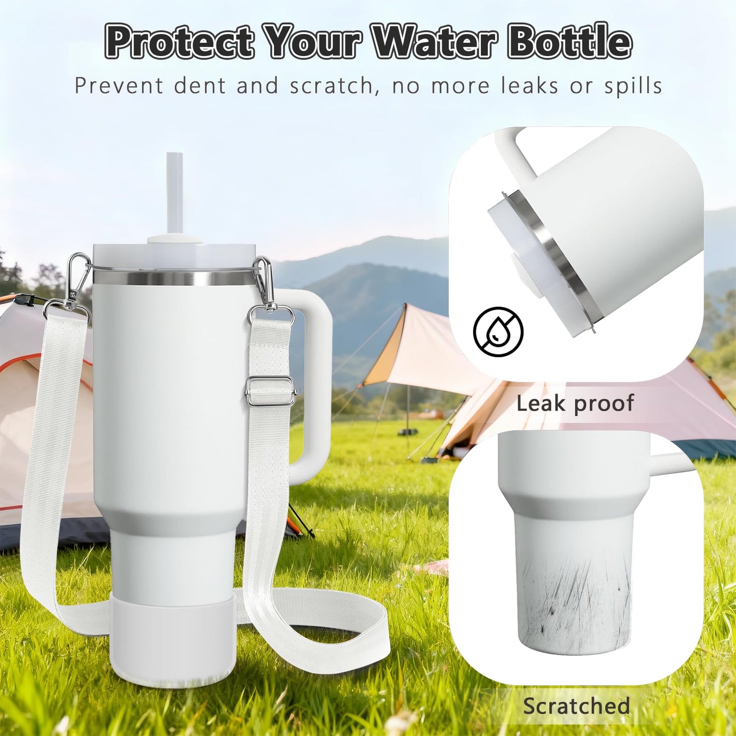 Cup Accessories Set Compatible with Stanley H2.0 & Protour 30oz 40oz, Includes Protective Boot, Shoulder Strap & Handle Strap, Handle Shoulder Carrying Strap for Women Men