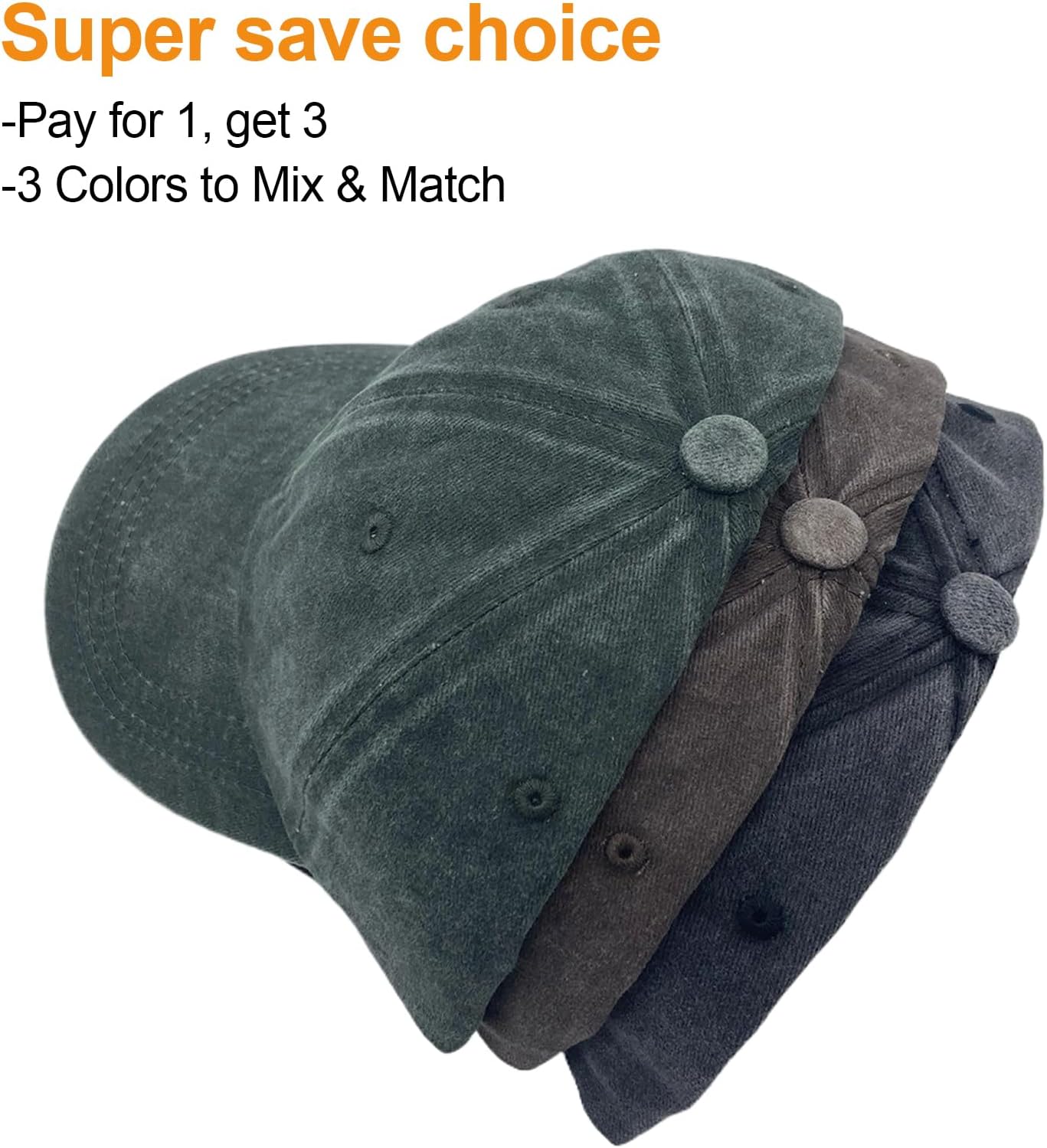 3 Packs Washed Plain Baseball Cap, Retro Adjustable Unstructured Cotton Dad Hats Gift for Men/Women