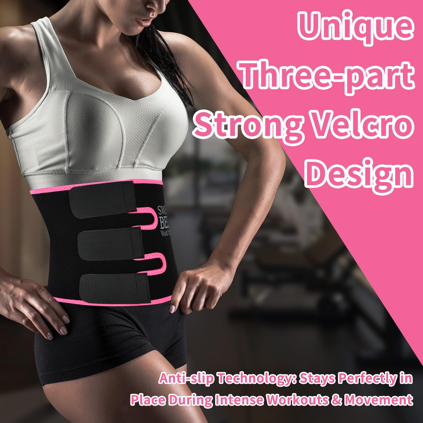 NEWCOO Sweat Waist Trainer For Women Men Waist Trimmer Sweat Belt Band Stomach Wrap Faja For Workout Weight Loss Lower Belly Fat Black/Pink
