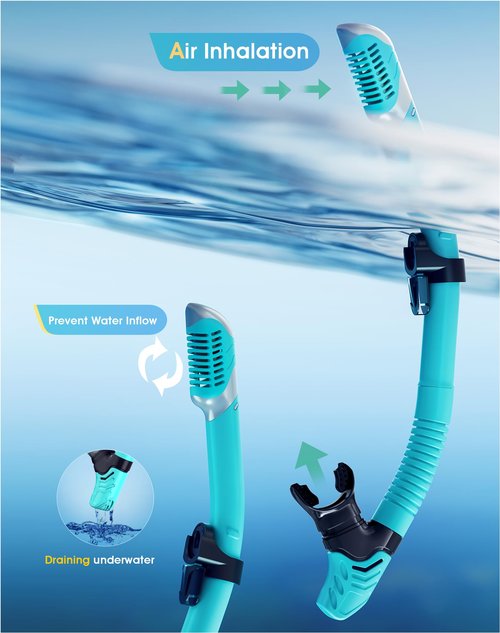 Kwambiri Snorkeling Gear for Adults Kids, Dry-Top Snorkel Set, 180°Panoramic Wide View Diving Mask Breathing Freely Snorkel Mask for Snorkeling Scuba Diving Swimming Travel