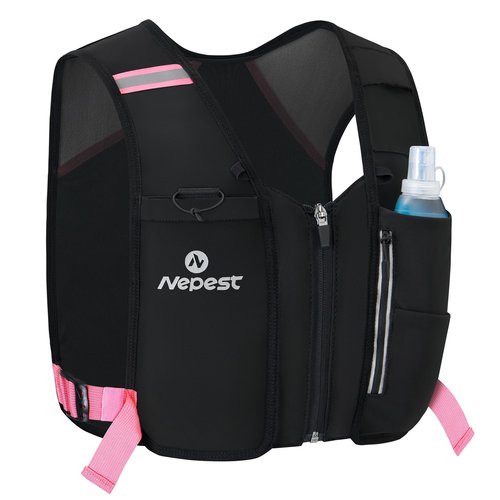 Nepest Running Vest for Women, Hydration Vest with 500ml Soft Flask, Reflective Vest for Cycling, 5.6oz Ultra-Thin Mesh Fabric, Pink