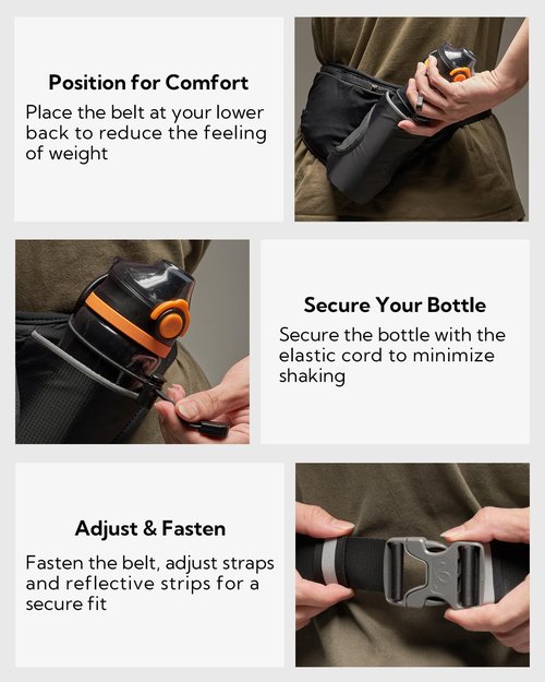 WATERFLY Running Water Bottle Belt: Hydration Fanny Pack Waist Bag for Women Men with Bottle Holder Hip Pack for Runners Walking Hiking Jogging (Bottle Not Included)